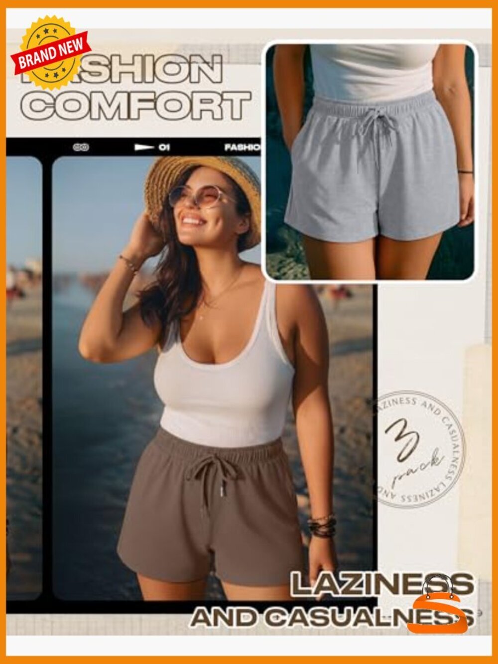 Plus Size Drawstring Sweat Shorts with Pockets 3 Pack - Picture 3 of 7